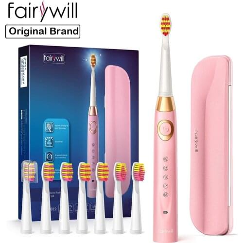 Fairywill Electric Toothbrush Timer IPX7 Waterproof 4-Hours Fast Charger Brush-Heads Replacement Powerful Sonic Toothbrush Gift