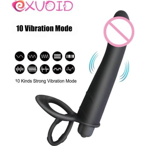 EXVOID Delay Penis Silicone Ring Ejaculation Sex Toys for Men Gay Anal Plug Vibrator Prostate G-spot Massager Dildo Vibrators