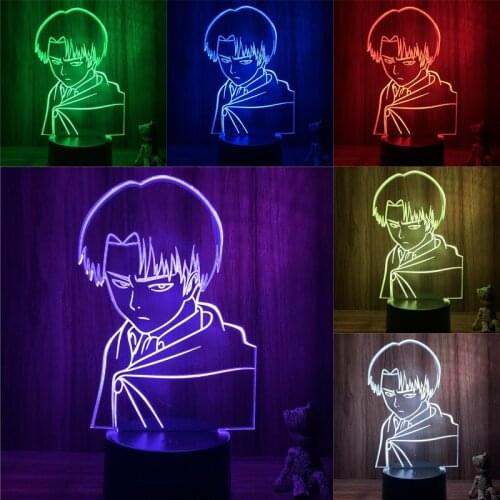 Anime Attack on Titan Levi Angry Face Action Figure 3D Nightlight 7 Colors Touch Optical Illusion Lamp Gift Decor Model