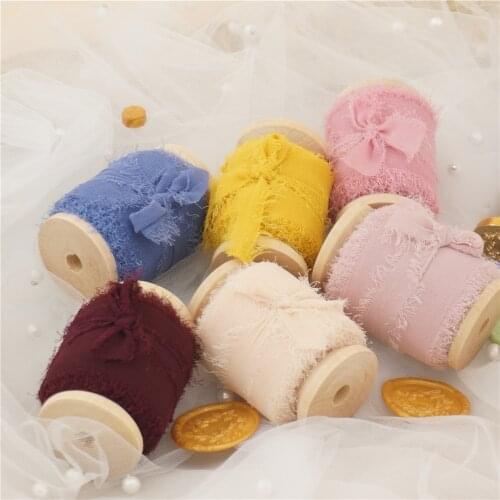 Ins Style Handmade Chiffon Frayed Edged ribbon 6Rolls One Set Wedding Bouquet Streamers Photography Gift Wrapping