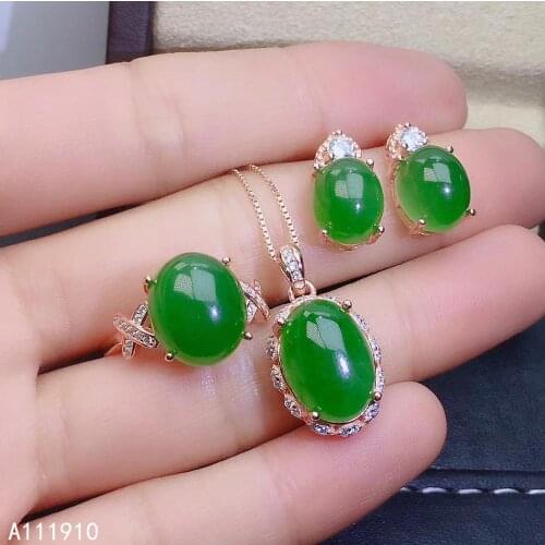 KJJEAXCMY fine jewelry 925 sterling silver inlaid natural jasper gemstone female pendant necklace ring earrings set support