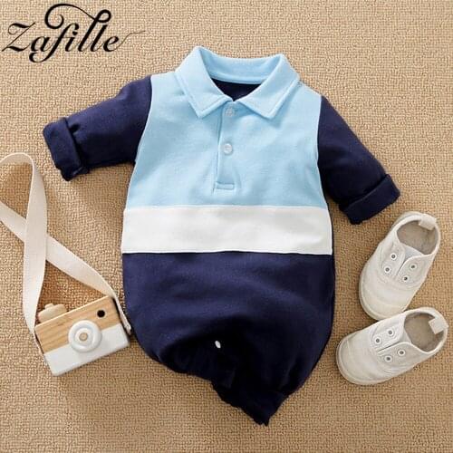 ZAFILLE Baby Boy Sleepwear For Newborns Clothes Turn Down Collar Handsome Boy Newborn Pajamas Jumpsuit For Kids Cotton Clothes