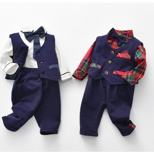 Baby Boys Gentleman Clothing Set Newborn 1st Birthday Formal Outfit for Boy Infant Autumn 3Pcs Christening Clothes Suit