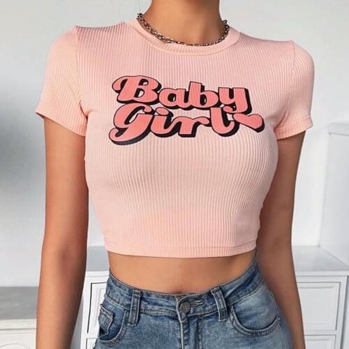 NEW Summer Women Sexy Casual Baby Girl Print Short Sleeve Patchwork Crop Top Skinny T Shirt Female Streetwear Tee Tops