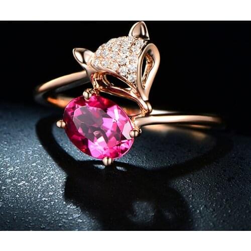 Fox red crystal ruby gemstones rings for women girl her rose gold zircon diamonds sweet romantic jewelry party Christmas gift
