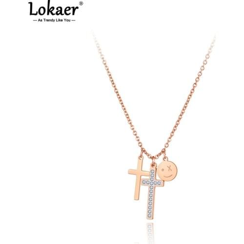 Lokaer Goth Titanium Stainless Steel Rhinestone Cross Choker Necklaces For Women Trendy Charm Pendant Necklace Цепочка N21089
