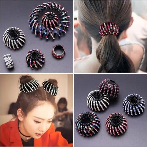 Fashion Women Bud Crystal Glitter Hair Claw Buckle Hair Clip Bird Nest Expanding Girls Ponytail Buckle Hair Grab Headwear