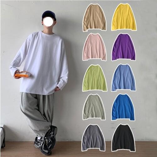 Funny Autumn Casual Cotton Solid T shirt Men Long Slevees Vintage Comfortable Loose Clothes Oversized Harajuku Joker Streetwear