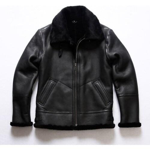 2018 New Shearling Flight Jacket Men Casual Cold Winter Pilot Jackets Wool Liner Sheepskin Bomber Coat Winter Russia Coats