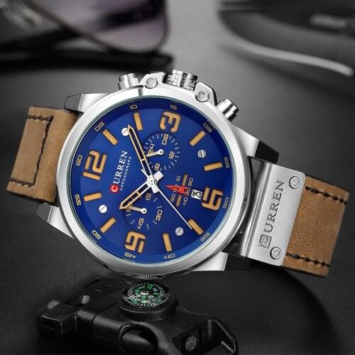 NEW CURREN Men‘s Army Military Leather Quartz Alloy Sport complex Watches Outdoor Waterproof relogio masculino zegarek meski