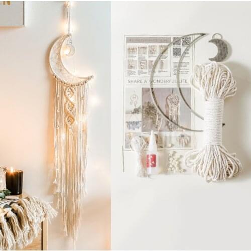DIY Macrame Tapestry Set Star Moon Dream Catcher DIY Kit Hanging Decoration Wall Ornament Bohemian Kids Girl Room Decoration