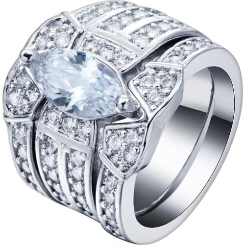 Luxury promise Rings sets 3pcs Distribution new design jewelry gift princess white cz zircon wedding Engagement Black Ring sets