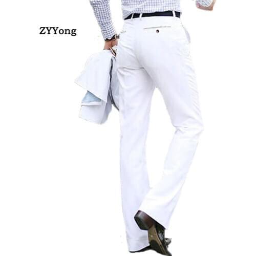 2020 New Mens Flared boot Cut Trousers Business Leisure Bell Bottom Dance White Formal Suit Pants Formal Size 28-37