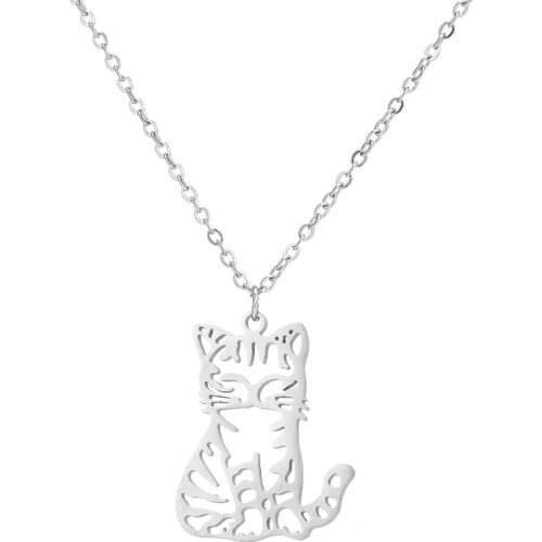 Well-Behaved Pet Simple Necklace Stainless Steel Gold Cat Necklace and Pendant Clavicle Chain Christmas Gift for Women