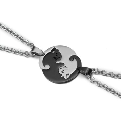 1Pairs Stainless Steel Cat Couple Necklaces YinYang Taichi Good Luck Pendant Necklace for Lover Friends Gift Jewelry