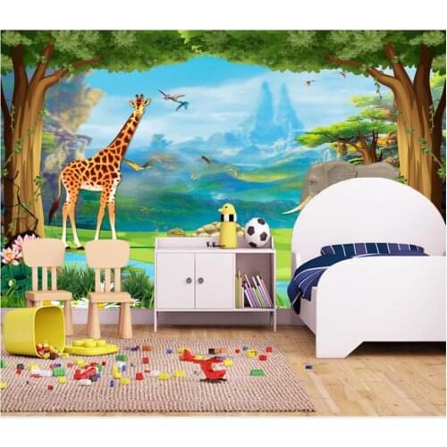 Custom photo wallpaper for walls 3 d Cartoon Forest Woods Animal Park Total Mobilization Childrens Room Kids Room wall papers