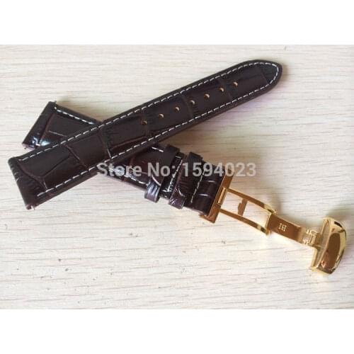 20mm (Buckle18mm) T063617 T063639 High Quality gold Plated Pin Buckle + T063 Brown Genuine Leather white line Watch Bands Strap