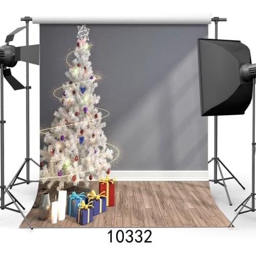 Grey Wall Christmas Tree Photography Background for Photo Studio Computer Printed Vinyl Photographic Backdrop for Children Baby