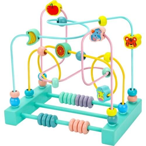 Bead Maze Toy with Mini Abacus, Roller Coaster Wooden Educational Circle Toy for