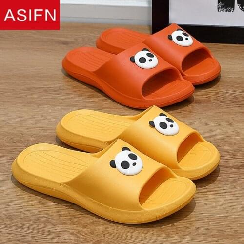 ASIFN Cute Cartoon Women Home Slippers Panda Summer Bathroom Ladies Men Shoes Slides Non-slip Indoor Couples Flip Flops