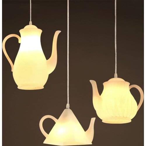 Modern Ceramic LED Single Head Teapot Chandelier Nordic Tea Restaurant Resin Teapot Bar Chandelier Creative Fashion Lighting