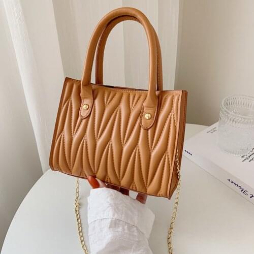 Fashion Geometric Embossing PU Leather Chain Shoulder Crossbody Messenger Bag Ladies Casual Top-handle Solid Color Mini Pu Purse