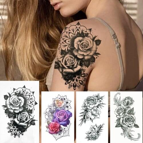 Dot Pattern Peony Rose Temporary Tattoos Sticker For Women Sexy Washable Tattoo Realistic Fake Disposable Flower Tatoo Paste DIY