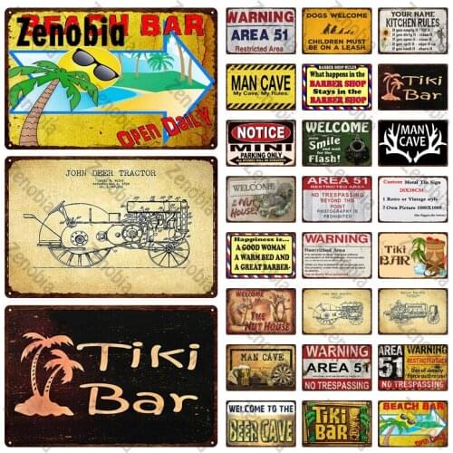Beach Bar Vintage Metal Plates Seafood Metal Tin Sign Tiki Bar Open Summer Beach for Bar Pub Club Kitchen Painting Wall Stickers