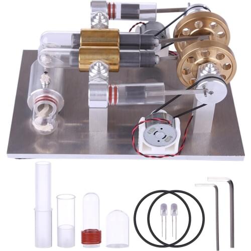 High-power Quartz Double-cylinder Stirling Generator Engine Model Building Kits Toys For Children