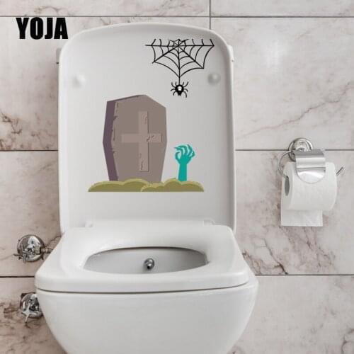 YOJA 19.4X23.4CM Toilet Decal Wall Sticker Living Room Home Decor Spider Personality Halloween Tombstone T5-1286