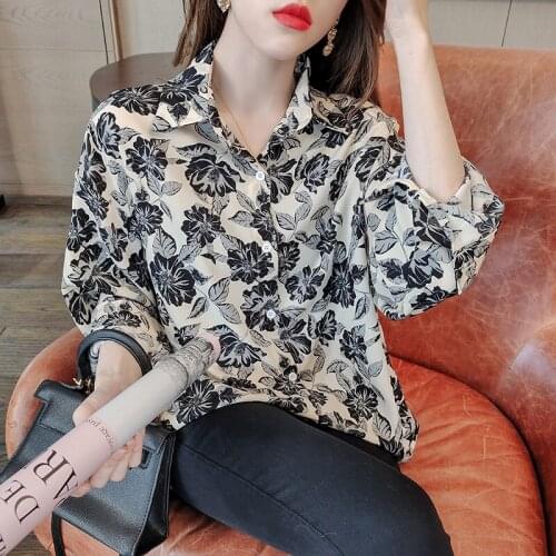Print Casual Long-sleeved Shirt Women 2021 New Spring loose Wild Bottoming Shirt Lapel Single-breasted Fashion Female Blouse Top