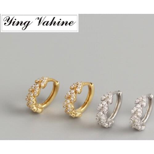 Ying Vahine New 100% 925 Sterling Silver Small Zircons Leaves Stud Earrings for Women