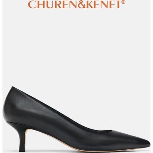 Women Comfortable Office Shoes 5cm Kitten Heels Pumps 2021 Leather Pointed Toe High Heels Shoes Woman