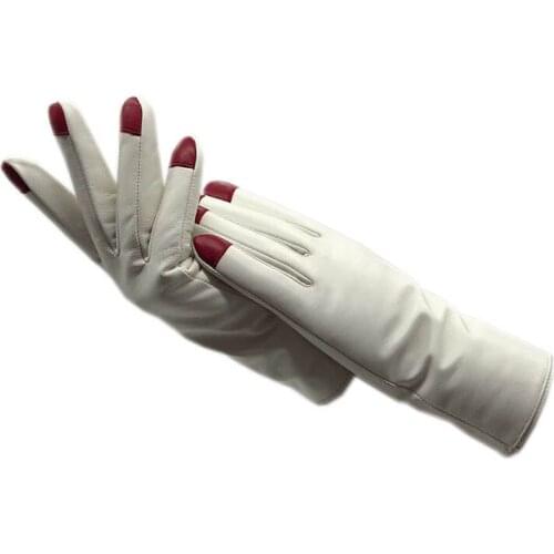 Winter ladies wrist fashion sheepskin gloves white warm new genuine leather ladies gloves driving motorcycle work dress 2021-202