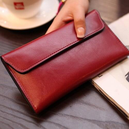 Genuine Leather Women Wallet Long Magnetic Buckle Women Clutch Bags Cow Leather Coin Purse Female Wallet Credit Card Holder