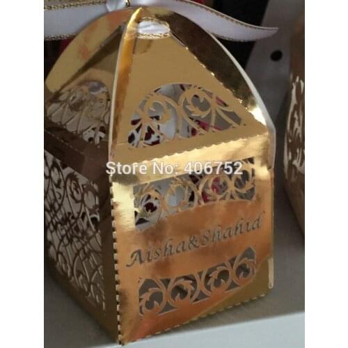 Gold Color Laser cut beautiful wedding favor box for chocolate Free name logo