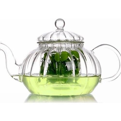 1PC 600ml high quality Heat resistant transaprent pumpkin shape glass teapot with filter/infuser hot sale OL 0121