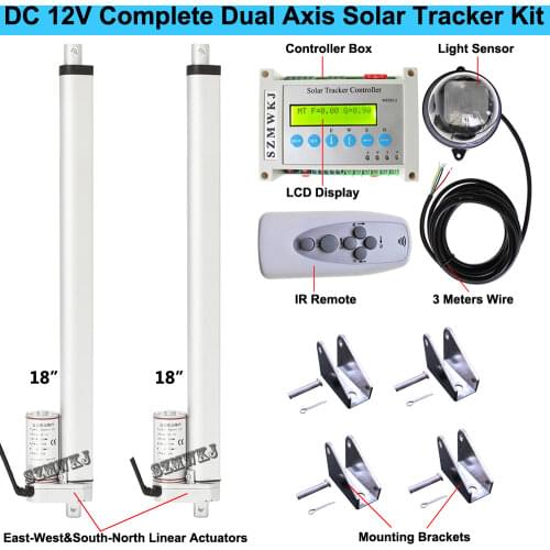 12Volt DC Complete Dual Axis Solar Tracking System -2*18" Linear Actuator & Electronic Controller- Solar Panel Sunlight Tracker