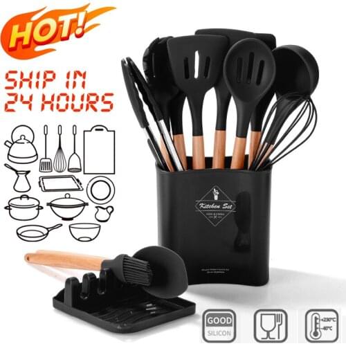 13Pcs Silicone Cooking Sets Non-Stick Soup Spoon Spatula Shovel With Wooden Handle Heat-Resistant Kitchen Utensils Cooking Tools