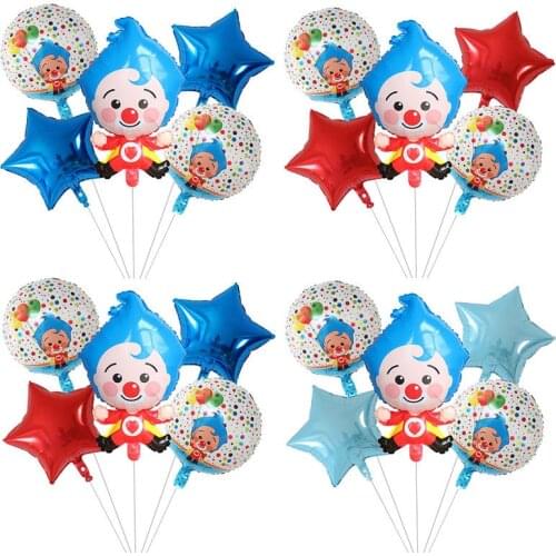 5pcs Star Cartoon Plim Clown Foil Balloons Set Happy Birthday Party Decorations Inflatable Helium Globos Children Classic Toys