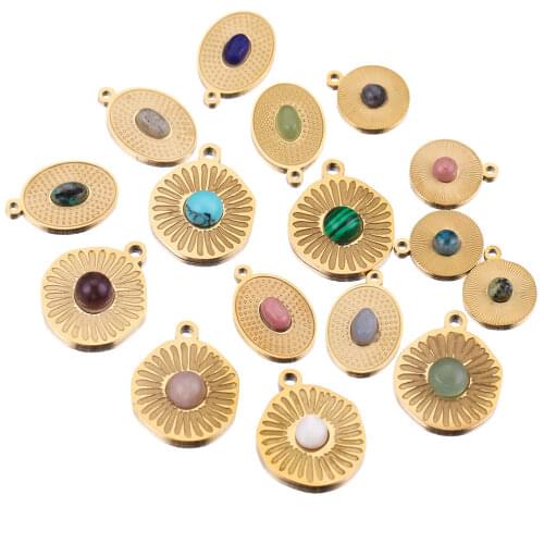 5pcs Natural Stone Stainless Steel Charms Pendants Gold Waterdrop Charms for Dangle DIY Earring Necklace Making Wholesale earing