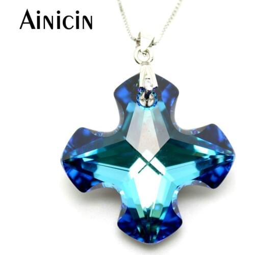 Ainicin Royal Blue Crystal Fine Cutting Faceted Cross Shape Pendant Necklace Fashion Women Jewelry Gifts