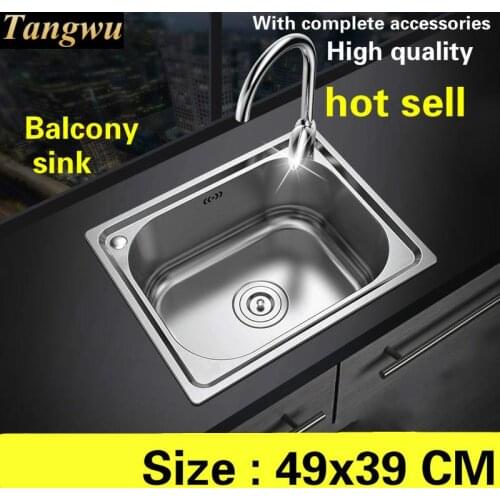 Free shipping balcony sink ordinary food-grade 304 stainless steel 0.8 mm small single slot hot sell 49x39 CM