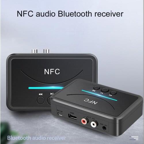 Bluetooth 5.0 RCA Audio Receiver 3.5mm AUX Jack RCA Music Wireless Audio Adapter With Mic NFC For Car TV Speakers Auto ON/OFF