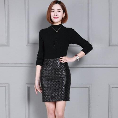 Brand Real Leather Sheepskin Skirt Women Winter High Waist Slim Office Short Skirt Streetwear Fashion Wrap Skirt Plus Size 4XL