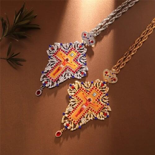 Goth Pectoral Cross Chain Necklace Jesus Crucifix Pendants Jewelry Christian Clergy Pendant Priest Episcopal Orthodox Icon