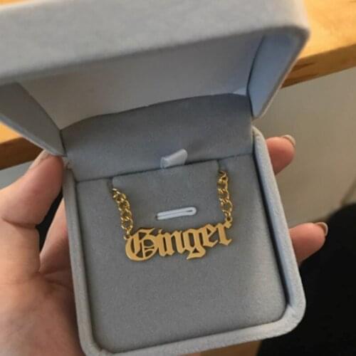 Trendy Curb Chain Stainless Steel Personalized Old English Name Necklace Pendants For Women Jewelry Custom Choker Friend Gift