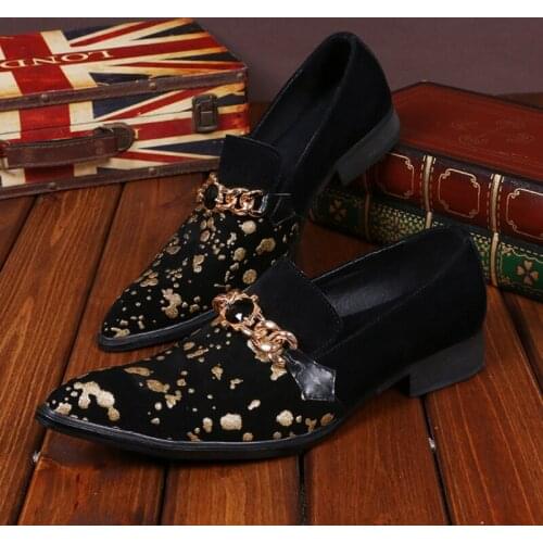 Christia Bella Plus Size Pointed Toe Male Speckle Suede Leather Loafers Shoes Mens Party Smoking Slipper Shoes Men Buckle Shoes
