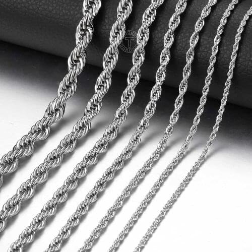 Davieslee Rope Link Chain Necklace for Men Women Stainless Steel Womens Mens Necklace Fashion Jewelry 2.5 3 5 6 7mm DLKNM132