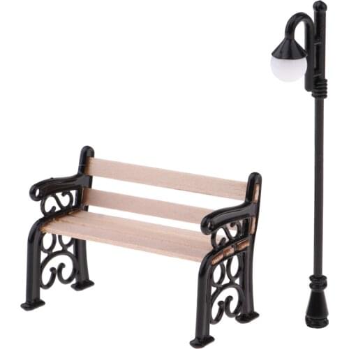 Wooden Park Bench & Street Lamp Micro Landscape Fairy Garden Dollhouse Furniture Miniature Decor Toy Home Decor